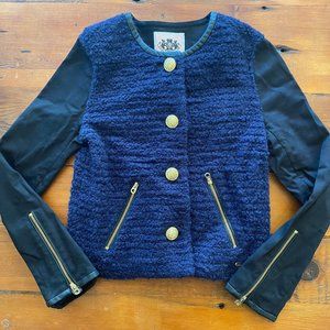 GIRLS JUICY COUTURE BOUCLE WOOL-BLEND JACKET SZ 10  NAVY/BLACK WITH GOLD DETAIL